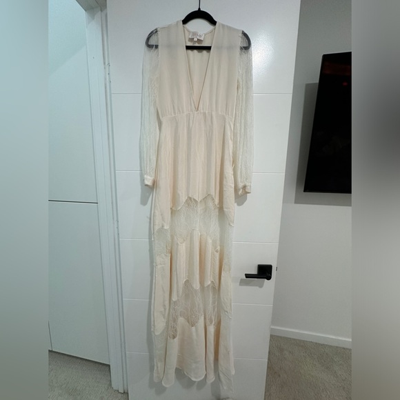 Stone cold fox friar white lace v neck long sleeve maxi gown boho festival M/L - Picture 11 of 17